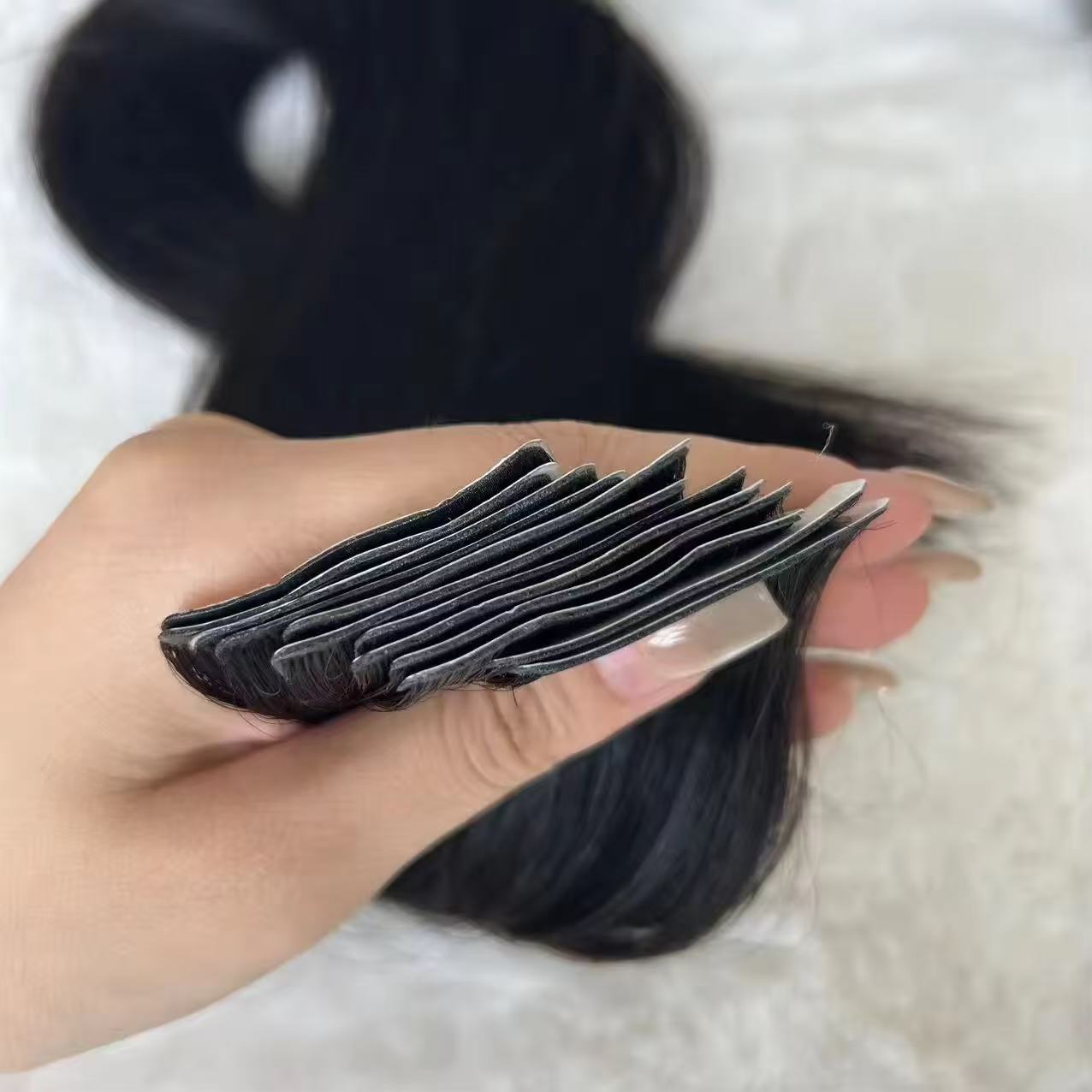 Black Color Human Hair Extension Tape In 12 A 13 A