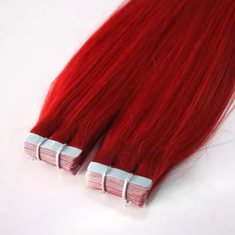 Hot Red Color Tape In Human Hair Extension Custom