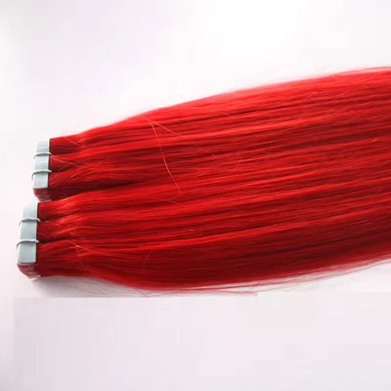 Hot Red Color Tape In Human Hair Extension Custom