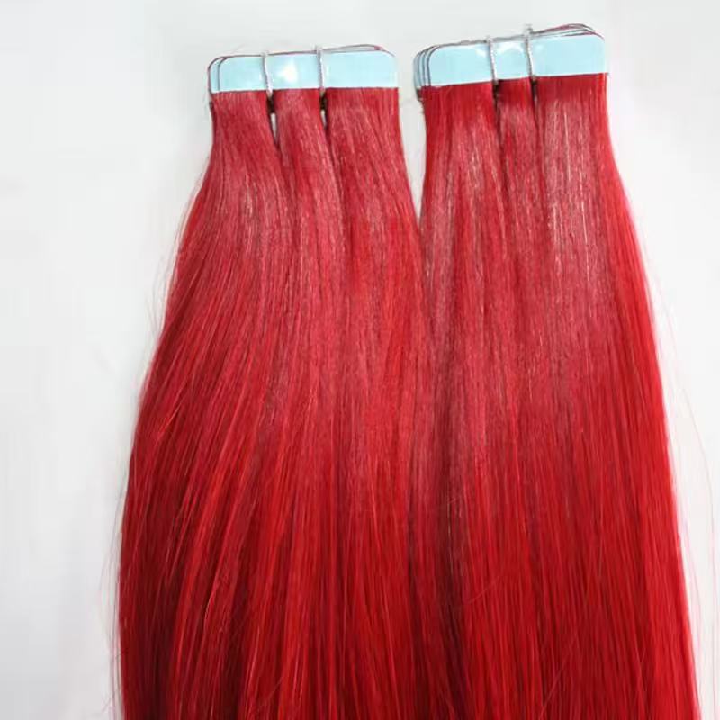 Hot Red Color Tape In Human Hair Extension Custom
