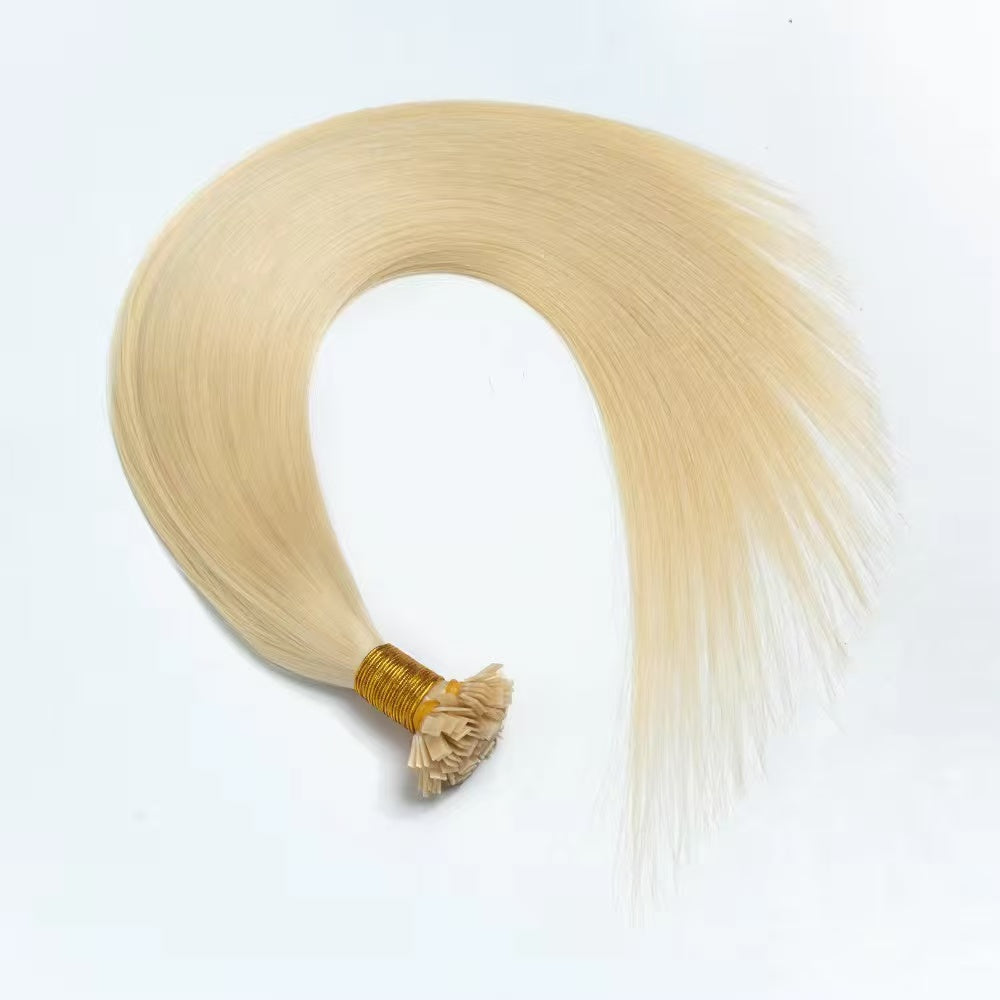 613 Blonde Nail Tips Human Hair Extension Flat Keratin Human Hair Extension