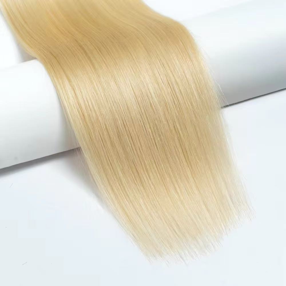 613 Blonde Nail Tips Human Hair Extension Flat Keratin Human Hair Extension