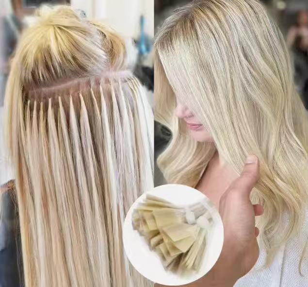 Platinum White 60# Nail Tips Human Hair Extension Flat Keratin Hair Extension