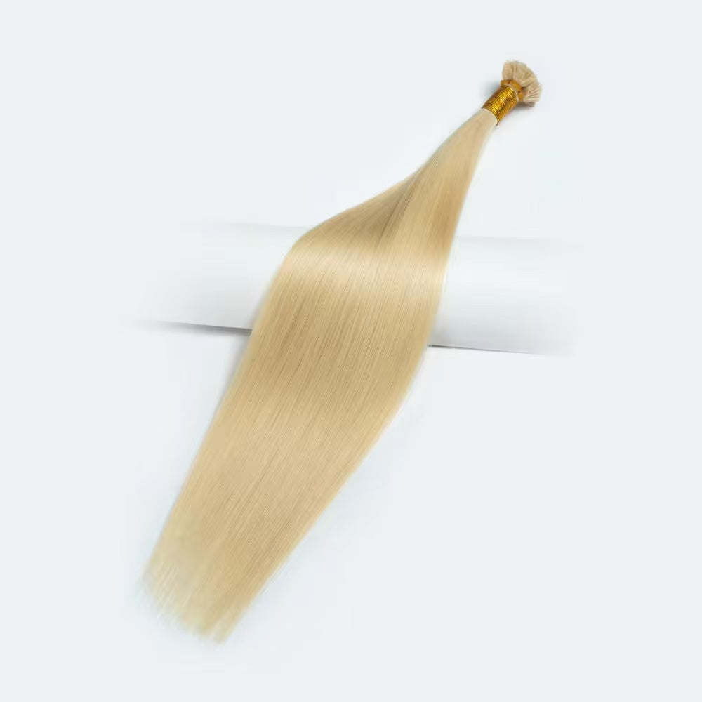 613 Blonde Nail Tips Human Hair Extension Flat Keratin Human Hair Extension