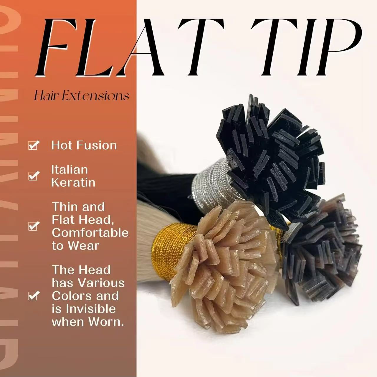Black Color Flat Tips Human Hair Extension