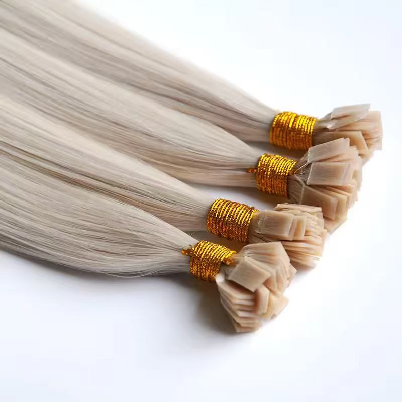 Platinum White 60# Nail Tips Human Hair Extension Flat Keratin Hair Extension