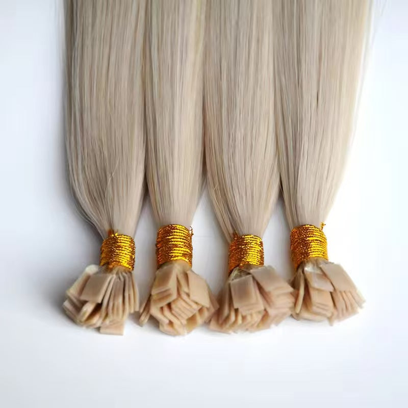 Platinum White 60# Nail Tips Human Hair Extension Flat Keratin Hair Extension