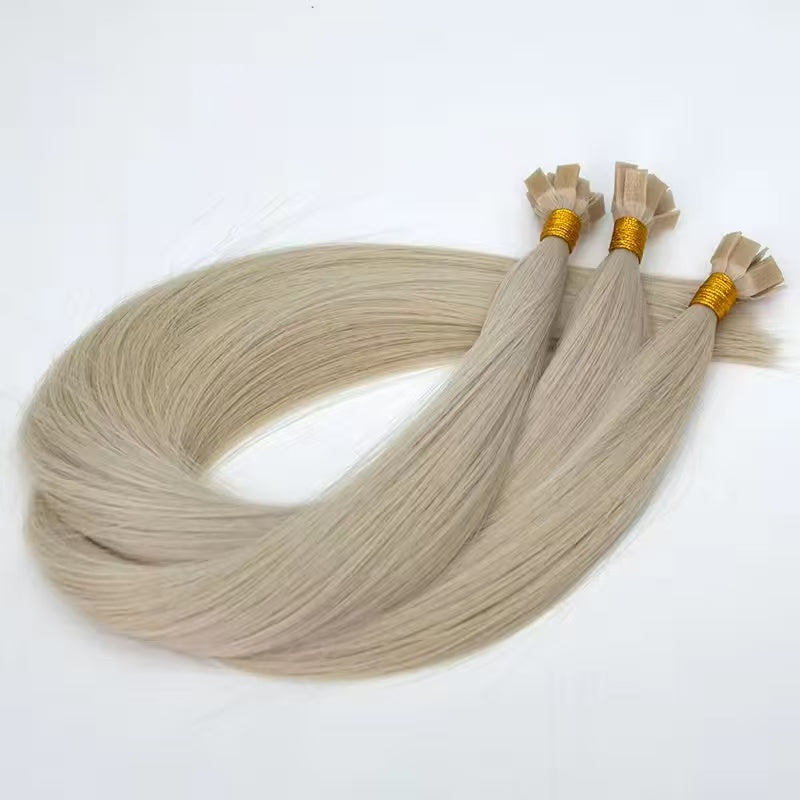 Platinum White 60# Nail Tips Human Hair Extension Flat Keratin Hair Extension