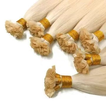 613 Blonde Nail Tips Human Hair Extension Flat Keratin Human Hair Extension