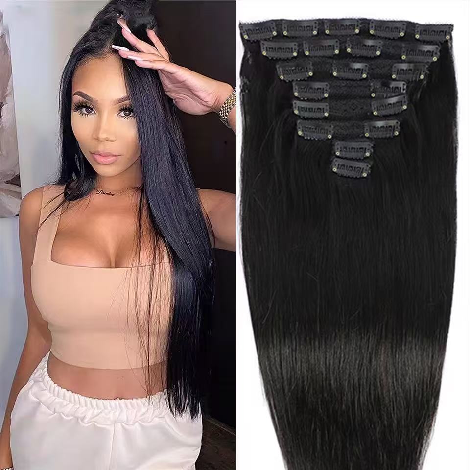 Black Color Human Hair Extension Clips In