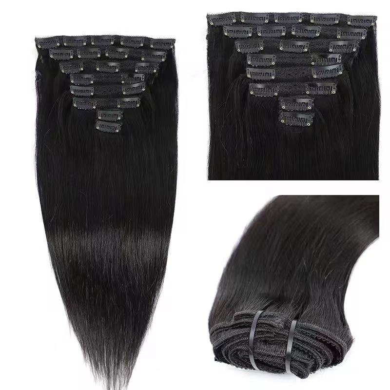 Black Color Human Hair Extension Clips In
