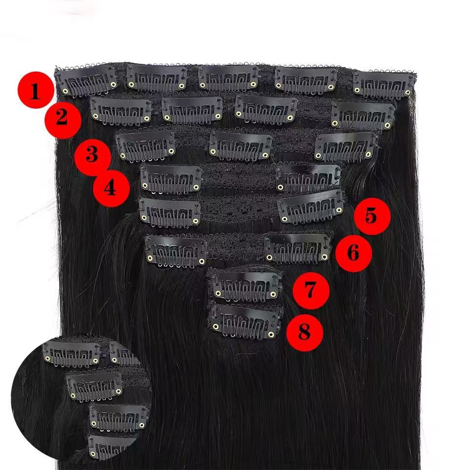 Black Color Human Hair Extension Clips In