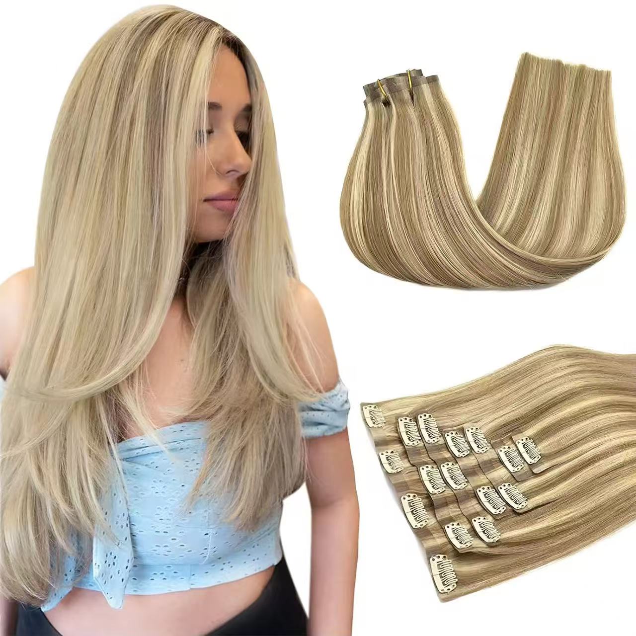 6/60 Color Human Hair Extension Clips In