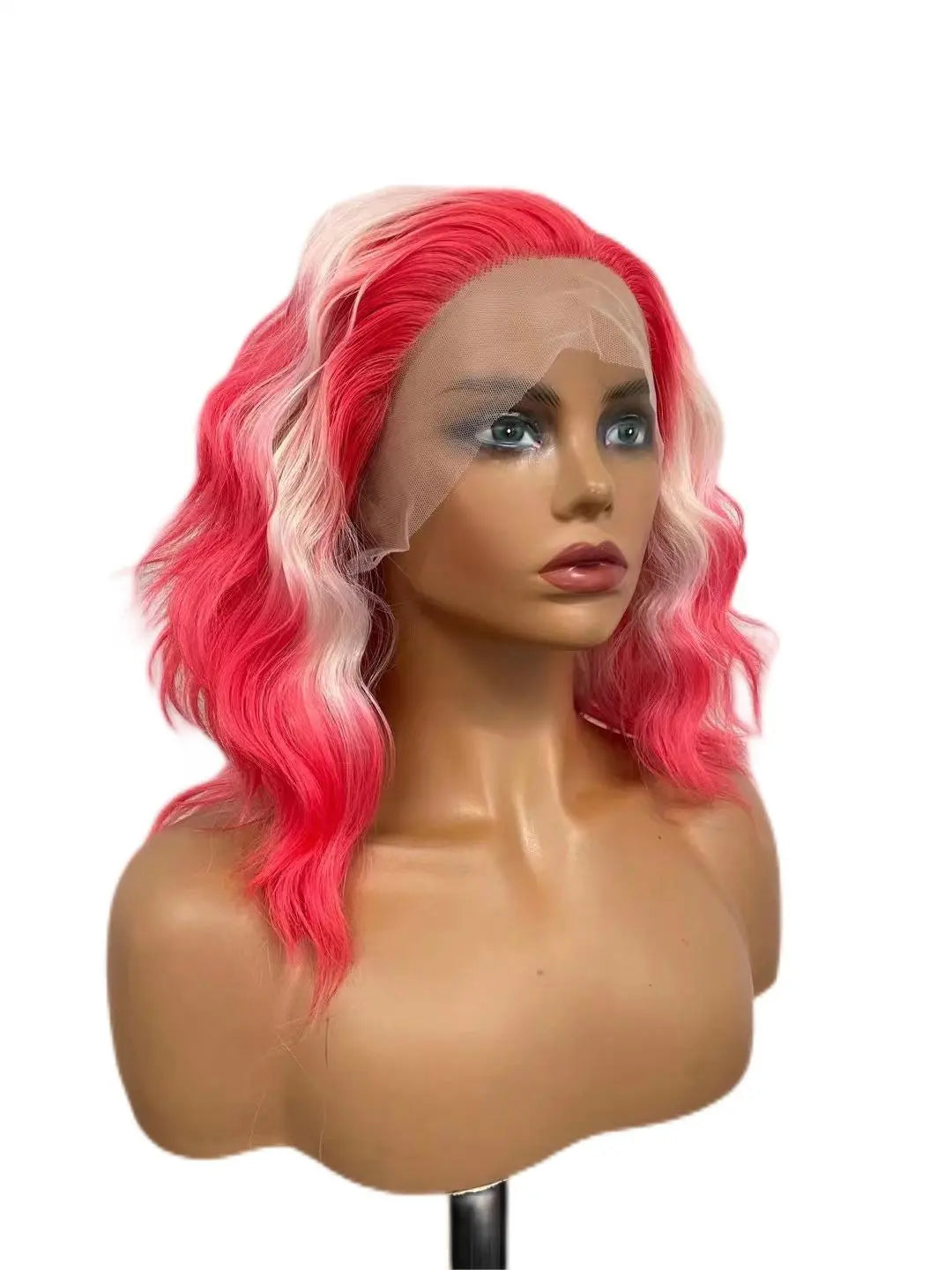 Custom Wholesale Synthetic Hair Lace Wig ,Short Hair Length Colorful Pink Hair Lace Women Wig wigworld