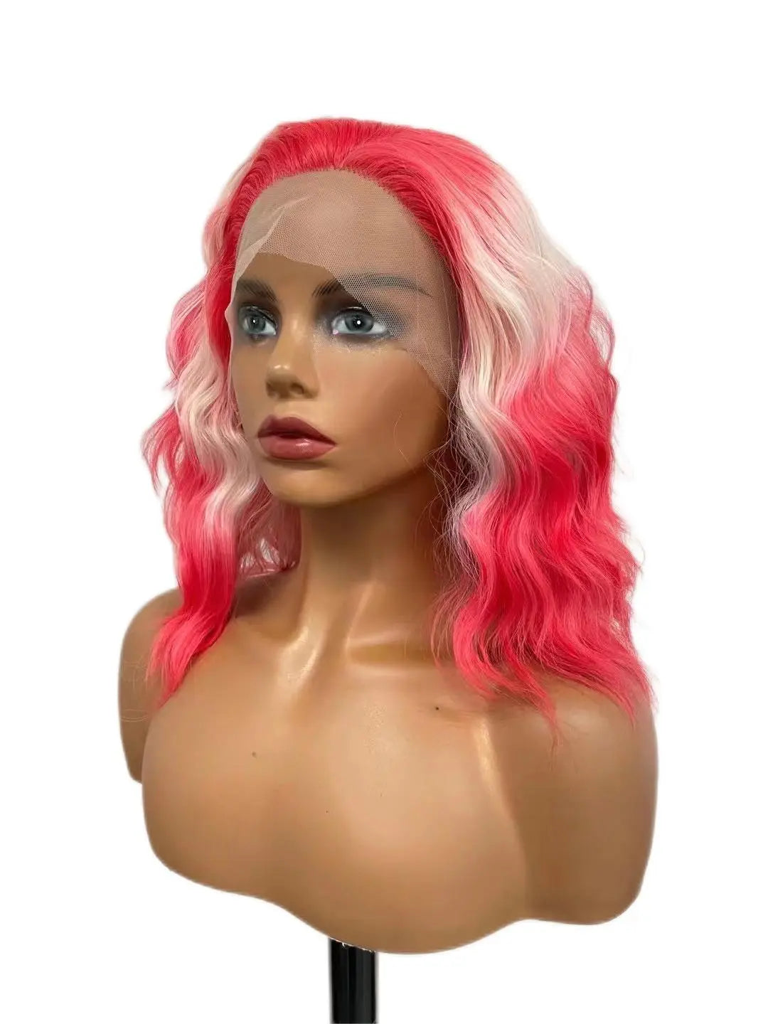 Custom Wholesale Synthetic Hair Lace Wig ,Short Hair Length Colorful Pink Hair Lace Women Wig wigworld