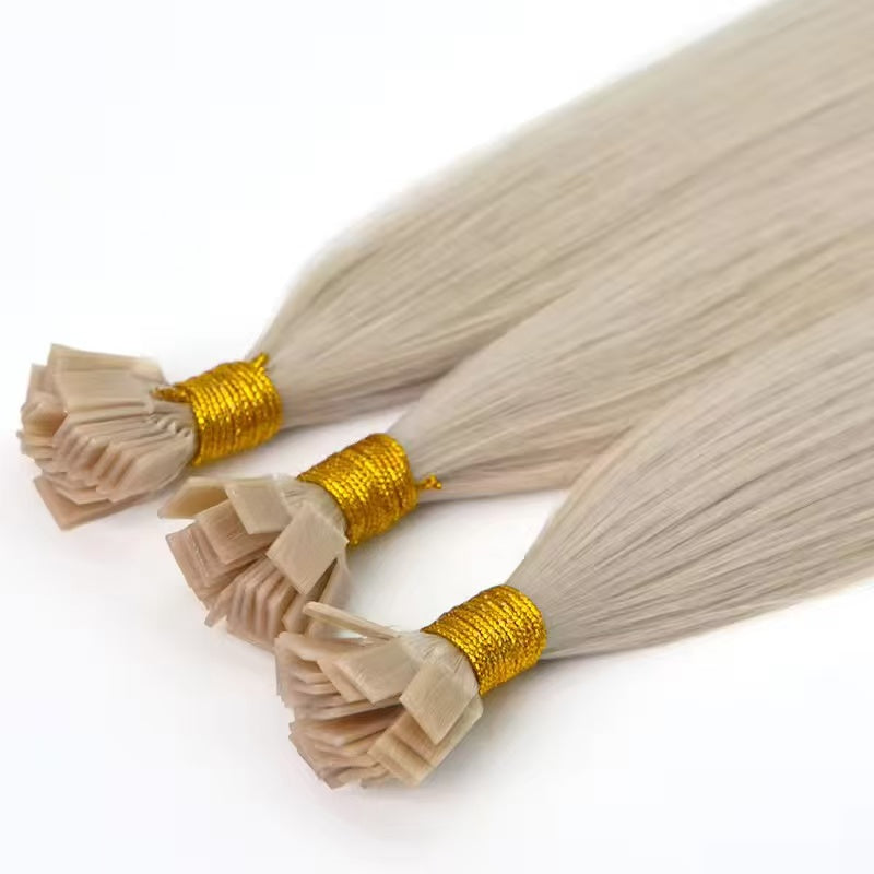 Platinum White 60# Nail Tips Human Hair Extension Flat Keratin Hair Extension