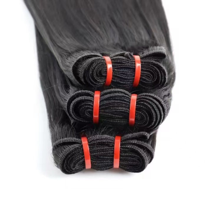 Custom Wholesale Black Human Hair Flat Weft,Remy Hair Double Drawing Half Hand Made Weave