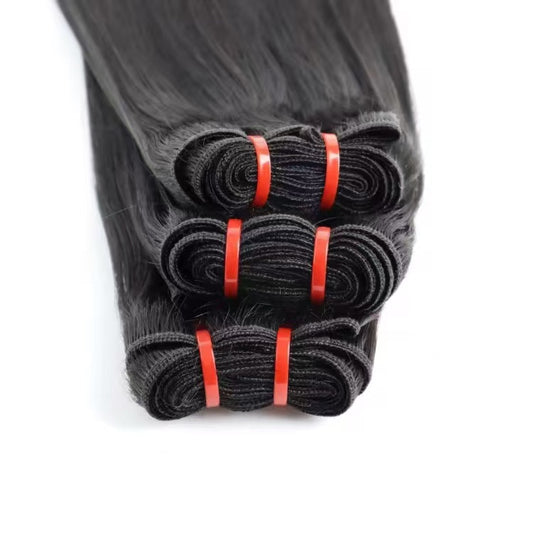Custom Wholesale Black Human Hair Flat Weft,Remy Hair Double Drawing Half Hand Made Weave