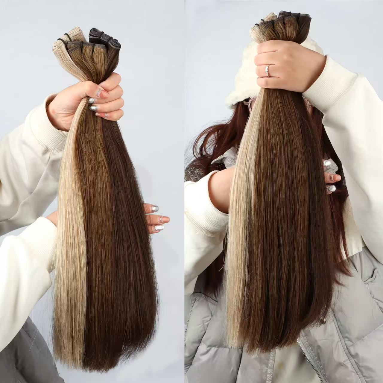 OEM Human Hair Flat Weft,Remy Hair Double Drawing Made Weave