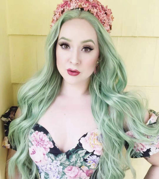 Custom Wholesale Human Hair Lace Wig ,Green Hair Long Length Wave Hair Lace Women Wig