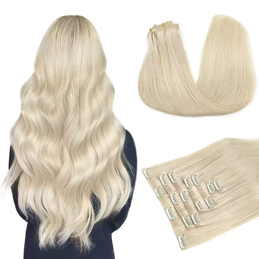 Platium White Color Human Hair Clips In