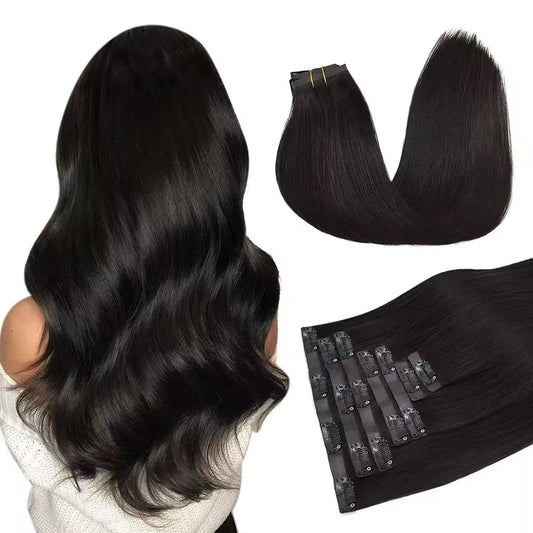 Black Color Human Hair Extension Clips In