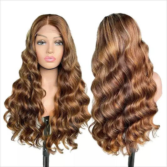Custom Wholesale  Natural Mixed Human Hair Lace Wig,Mixed Brown Blonde White Color Lace Wig wigworld