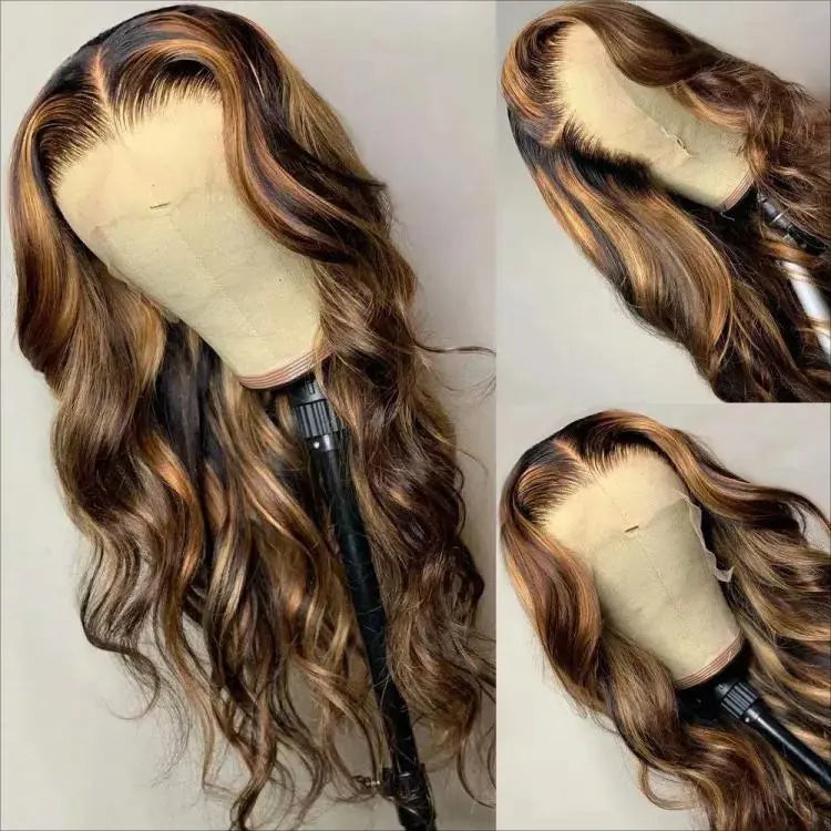 Custom Wholesale  Natural Mixed Human Hair Lace Wig,Mixed Brown Blonde White Color Lace Wig wigworld