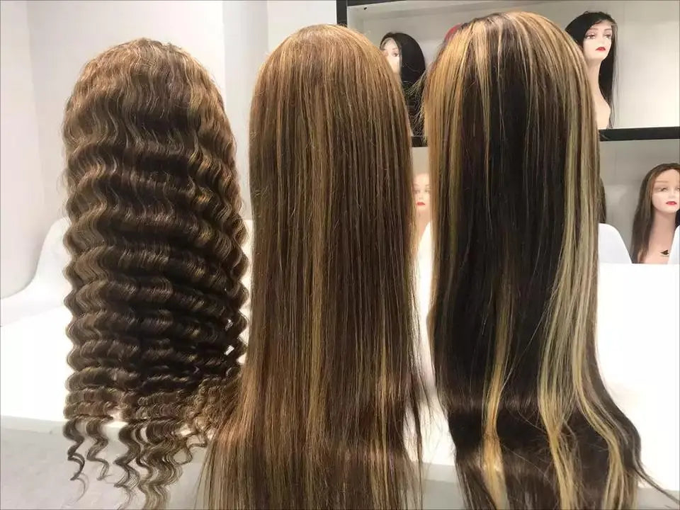Custom Wholesale  Natural Mixed Human Hair Lace Wig,Mixed Brown Blonde White Color Lace Wig wigworld