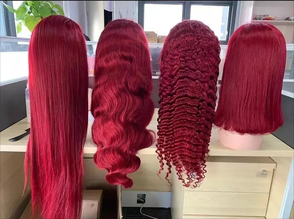 Custom Wholesale 100% Human Hair Lace Women Wig ,Red Color Women Lace Wig wigworld