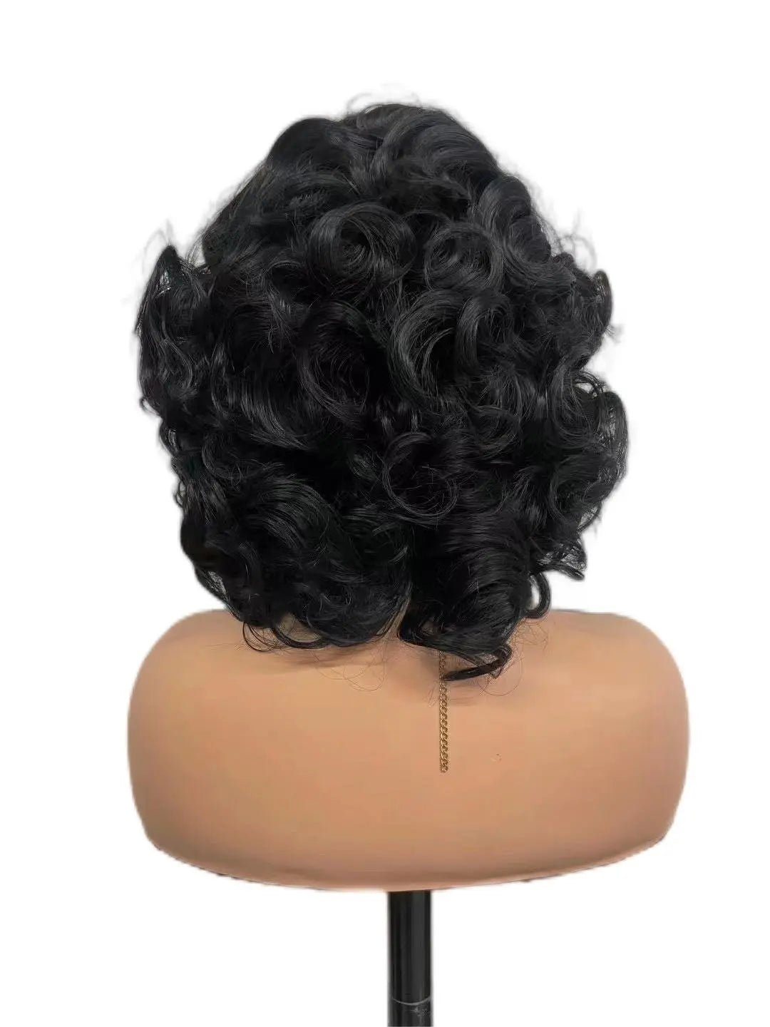 Custom Wholesale Synthetic Hair Lace Wig ,Black Curly Wave Short Shoulder Length Hair Wig wigworld