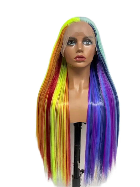 Custom Wholesale Synthetic Hair Lace Wig ,Colorful Rainbow Hair Lace Women Wig wigworld
