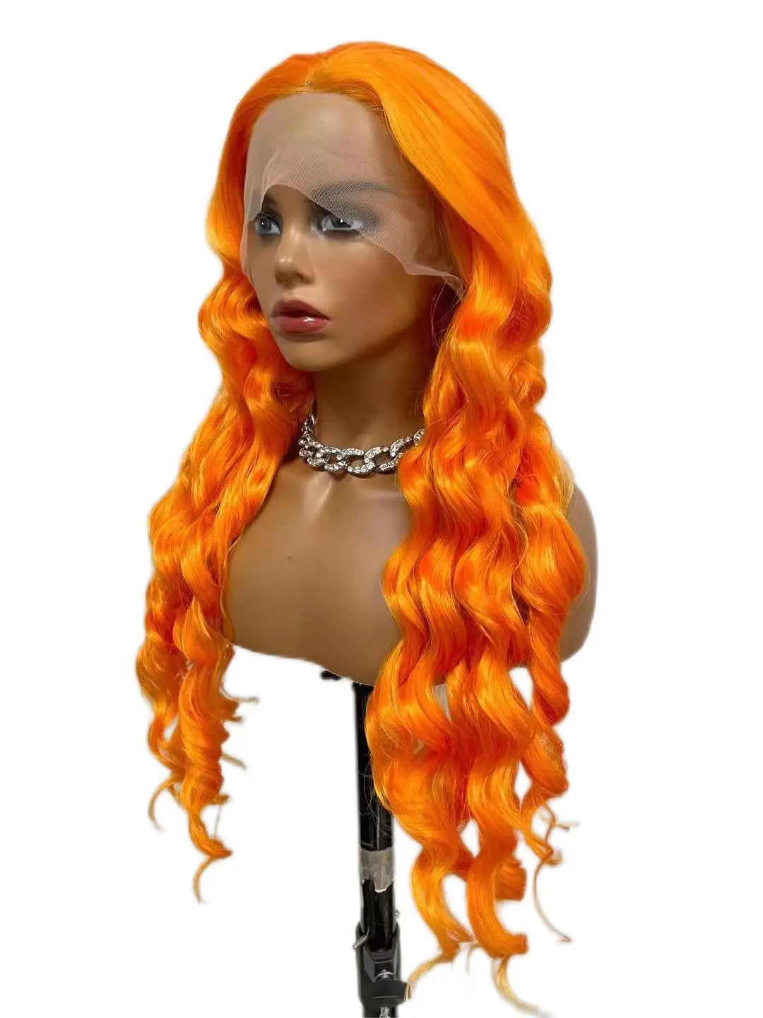 Custom Wholesale Synthetic Hair Lace Wig ,Long Hair Length Shine Orange Color Wave Hair Lace Women Wig wigworld
