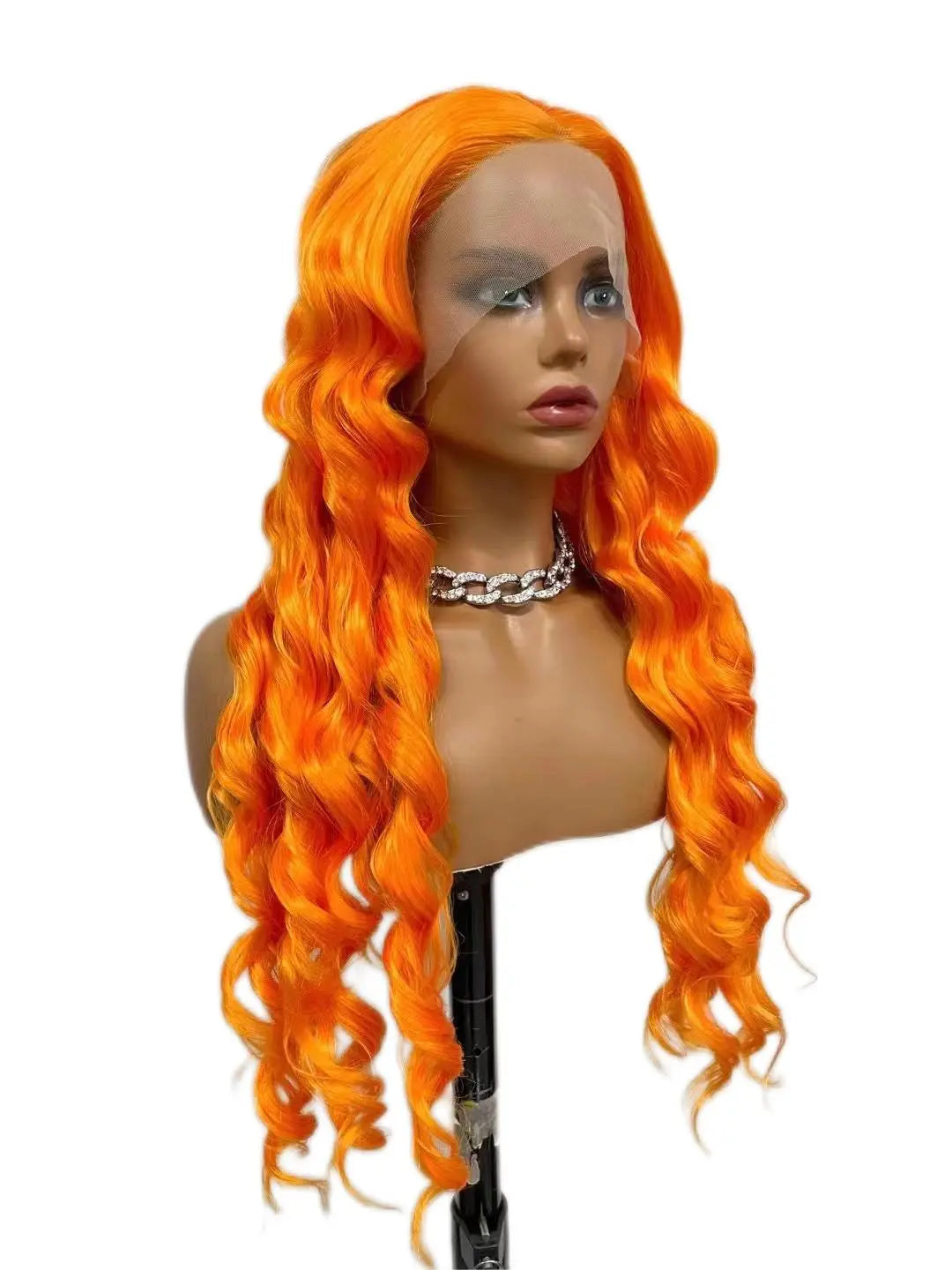 Custom Wholesale Synthetic Hair Lace Wig ,Long Hair Length Shine Orange Color Wave Hair Lace Women Wig wigworld