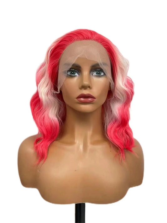 Custom Wholesale Synthetic Hair Lace Wig ,Short Hair Length Colorful Pink Hair Lace Women Wig wigworld